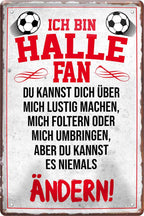 4252024216516 Schilderstore24 	Schilderstore24 Blechschilder sind perfekt als Geschenk zu Weihnachten, Geburtstage, Feiern, Partys, Grillabende, Namenstag, Feiertag, Mädelsabend, Hochzeit. Jederzeit stilvoll im Wohnzimmer, Partykeller, Garage, Praxis, Büro, Café, Hauseingang Fußball Mannschaft Verein Bolzen Ball sport liga kicken stadion freizeit ''Halle Fan ´20''		20x30cm