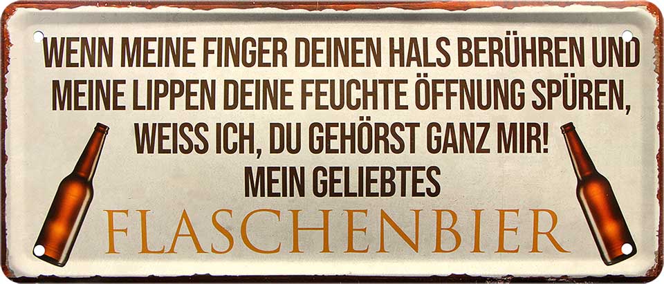 4252024223125 Schilderstore24 	Schilderstore24 Blechschilder sind perfekt als Geschenk zu Weihnachten, Geburtstage, Feiern, Partys, Grillabende, Namenstag, Feiertag, Mädelsabend, Hochzeit. Jederzeit stilvoll im Wohnzimmer, Partykeller, Garage, Praxis, Büro, Café, Hauseingang Alkohol Kasten Bier Saufen Getränk Bier Alkohol schaumkrone promille hopfen ''Wenn meine Finger deinen Hals berühren.. Flaschenbier''		28x12cm