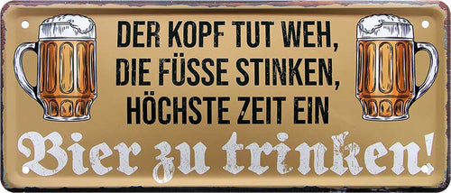 4252024222821 Schilderstore24 Schilderstore24 Blechschilder sind perfekt als Geschenk zu Weihnachten, Geburtstage, Feiern, Partys, Grillabende, Namenstag, Feiertag, Mädelsabend, Hochzeit. Jederzeit stilvoll im Wohnzimmer, Partykeller, Garage, Praxis, Büro, Café, Hauseingang Alkohol Kasten Bier Saufen Getränk Bier Alkohol schaumkrone promille hopfen ''Der Kopf tut weh, Füsse stinken.. Bier zu trinken'' 28x12cm