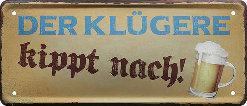 4252024222814 Schilderstore24 Schilderstore24 Blechschilder sind perfekt als Geschenk zu Weihnachten, Geburtstage, Feiern, Partys, Grillabende, Namenstag, Feiertag, Mädelsabend, Hochzeit. Jederzeit stilvoll im Wohnzimmer, Partykeller, Garage, Praxis, Büro, Café, Hauseingang Alkohol Kasten Bier Saufen Getränk Bier Alkohol schaumkrone promille hopfen ''Der Klügere kippt nach'' 28x12cm