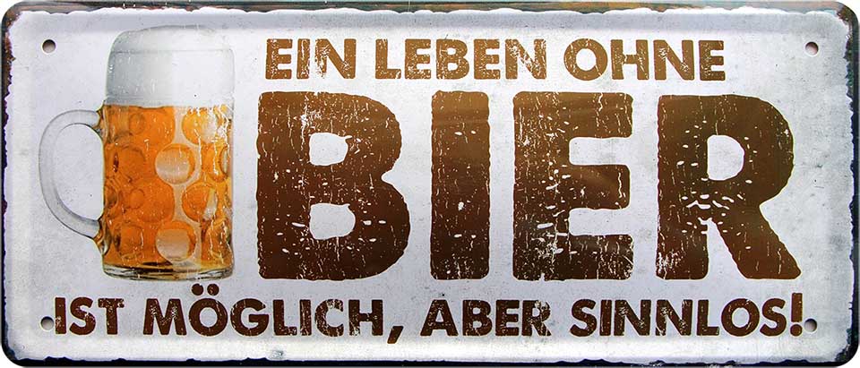 4252024222845 Schilderstore24 Schilderstore24 Blechschilder sind perfekt als Geschenk zu Weihnachten, Geburtstage, Feiern, Partys, Grillabende, Namenstag, Feiertag, Mädelsabend, Hochzeit. Jederzeit stilvoll im Wohnzimmer, Partykeller, Garage, Praxis, Büro, Café, Hauseingang Alkohol Kasten Bier Saufen Getränk Bier Alkohol schaumkrone promille hopfen	 ''Ein Leben ohne Bier ist möglich, aber sinnlos''		28x12cm