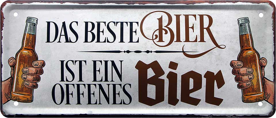 4252024222791 Schilderstore24 Schilderstore24 Blechschilder sind perfekt als Geschenk zu Weihnachten, Geburtstage, Feiern, Partys, Grillabende, Namenstag, Feiertag, Mädelsabend, Hochzeit. Jederzeit stilvoll im Wohnzimmer, Partykeller, Garage, Praxis, Büro, Café, Hauseingang Alkohol Kasten Bier Saufen Getränk Bier Alkohol schaumkrone promille hopfen	 ''Das beste Bier ist ein offenes Bier''		28x12cm