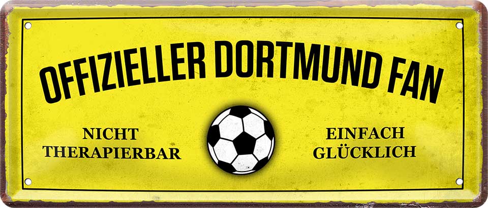 4252024227390 Schilderstore24 Schilderstore24 Blechschilder sind perfekt als Geschenk zu Weihnachten, Geburtstage, Feiern, Partys, Grillabende, Namenstag, Feiertag, Mädelsabend, Hochzeit. Jederzeit stilvoll im Wohnzimmer, Partykeller, Garage, Praxis, Büro, Café, Hauseingang Fußball Mannschaft Verein Bolzen Ball sport liga kicken stadion freizeit ''Offizieller Dortmund Fan''		28x12cm