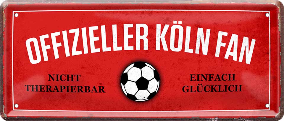 4252024227512 Schilderstore24 Schilderstore24 Blechschilder sind perfekt als Geschenk zu Weihnachten, Geburtstage, Feiern, Partys, Grillabende, Namenstag, Feiertag, Mädelsabend, Hochzeit. Jederzeit stilvoll im Wohnzimmer, Partykeller, Garage, Praxis, Büro, Café, Hauseingang Fußball Mannschaft Verein Bolzen Ball sport liga kicken stadion freizeit	 ''Offizieller Köln Fan''		28x12cm