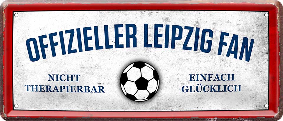 4252024227529  Blechschilder sind perfekt als Geschenk zu Weihnachten, Geburtstage, Feiern, Partys, Grillabende, Namenstag, Feiertag, Mädelsabend, Hochzeit. Jederzeit stilvoll im Wohnzimmer, Partykeller, Garage, Praxis, Büro, Café, Hauseingang Fußball Mannschaft Verein Bolzen Ball sport liga kicken stadion freizei Blechschild ''Offizieller Leipzig Fan'' 28x12cm