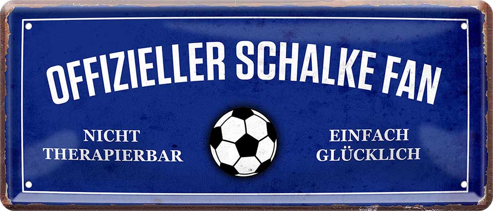 4252024227574 Schilderstore24 Schilderstore24 Blechschilder sind perfekt als Geschenk zu Weihnachten, Geburtstage, Feiern, Partys, Grillabende, Namenstag, Feiertag, Mädelsabend, Hochzeit. Jederzeit stilvoll im Wohnzimmer, Partykeller, Garage, Praxis, Büro, Café, Hauseingang Fußball Mannschaft Verein Bolzen Ball sport liga kicken stadion freizeit	 ''Offizieller Schalke Fan''		28x12cm