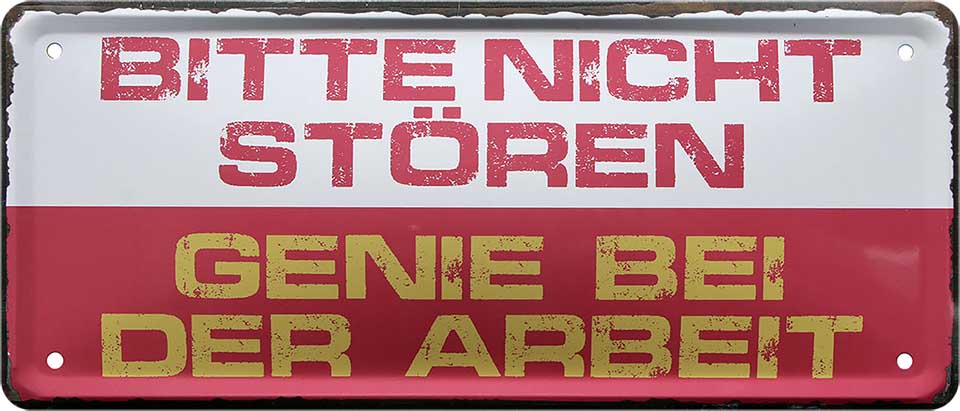 4252024226928 Schilderstore24 	Schilderstore24 Blechschilder sind perfekt als Geschenk zu Weihnachten, Geburtstage, Feiern, Partys, Grillabende, Namenstag, Feiertag, Mädelsabend, Hochzeit. Jederzeit stilvoll im Wohnzimmer, Partykeller, Garage, Praxis, Büro, Café, Hauseingang Büro Chef Angestellter Arbeit Job Arbeitsplatz Alltag Beruf Ausbildung ''Bitte nicht stören Genie bei der Arbeit''		28x12cm