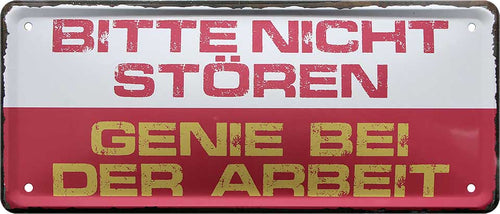 4252024226928 Schilderstore24 	Schilderstore24 Blechschilder sind perfekt als Geschenk zu Weihnachten, Geburtstage, Feiern, Partys, Grillabende, Namenstag, Feiertag, Mädelsabend, Hochzeit. Jederzeit stilvoll im Wohnzimmer, Partykeller, Garage, Praxis, Büro, Café, Hauseingang Büro Chef Angestellter Arbeit Job Arbeitsplatz Alltag Beruf Ausbildung ''Bitte nicht stören Genie bei der Arbeit''		28x12cm