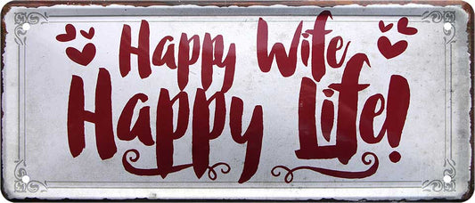 4252024225006 Schilderstore24 Schilderstore24 Blechschilder sind perfekt als Geschenk zu Weihnachten, Geburtstage, Feiern, Partys, Grillabende, Namenstag, Feiertag, Mädelsabend, Hochzeit. Jederzeit stilvoll im Wohnzimmer, Partykeller, Garage, Praxis, Büro, Café, Hauseingang Weisheiten Leben Sprichwörter Tipp wahrheit sprichwort tiefsinnig ratschlag	 ''Happy Wife Happy Life''		28x12cm