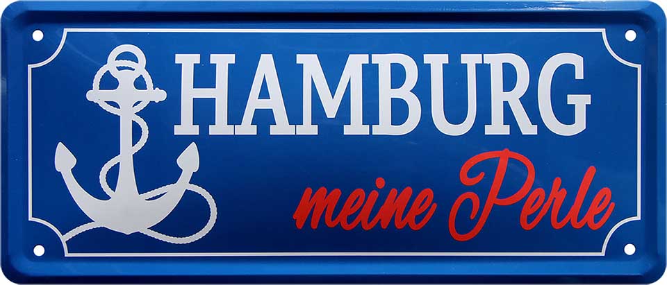 4252024228311 Schilderstore24 	Schilderstore24 Blechschilder sind perfekt als Geschenk zu Weihnachten, Geburtstage, Feiern, Partys, Grillabende, Namenstag, Feiertag, Mädelsabend, Hochzeit. Jederzeit stilvoll im Wohnzimmer, Partykeller, Garage, Praxis, Büro, Café, Hauseingang Landschaften Orte Städte Länder Urlaub See berge burgen schloss tal denkmal freizeit meer ''Hamburg meine Perle (anker)''		28x12cm