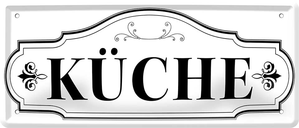 4252024227918 Schilderstore24 	Schilderstore24 Blechschilder sind perfekt als Geschenk zu Weihnachten, Geburtstage, Feiern, Partys, Grillabende, Namenstag, Feiertag, Mädelsabend, Hochzeit. Jederzeit stilvoll im Wohnzimmer, Partykeller, Garage, Praxis, Büro, Café, Hauseingang Küche Haushalt Willkommen Eigenheim heim essen haus kochen herzlich Zuhause putzen ''Küche''		28x12cm