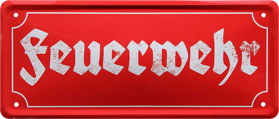 4252024227277 Schilderstore24 Schilderstore24 Blechschilder sind perfekt als Geschenk zu Weihnachten, Geburtstage, Feiern, Partys, Grillabende, Namenstag, Feiertag, Mädelsabend, Hochzeit. Jederzeit stilvoll im Wohnzimmer, Partykeller, Garage, Praxis, Büro, Café, Hauseingang Feuerwehr Feuer Brand Schutz Rettung freiwillige Alarm rettungsdienst hilfe feuer	 ''Feuerwehr''		28x12cm