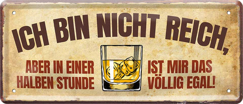 4252024222401 Schilderstore24 Schilderstore24 Blechschilder sind perfekt als Geschenk zu Weihnachten, Geburtstage, Feiern, Partys, Grillabende, Namenstag, Feiertag, Mädelsabend, Hochzeit. Jederzeit stilvoll im Wohnzimmer, Partykeller, Garage, Praxis, Büro, Café, Hauseingang Alkohol Cocktail Bier Sekt Getränk Bier Alkohol schnaps promille tequila   	 ''bin nicht reich, aber in halben Stunde ist das völlig egal''		28x12cm