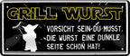 4252024223545 Schilderstore24 	Schilderstore24 Blechschilder sind perfekt als Geschenk zu Weihnachten, Geburtstage, Feiern, Partys, Grillabende, Namenstag, Feiertag, Mädelsabend, Hochzeit. Jederzeit stilvoll im Wohnzimmer, Partykeller, Garage, Praxis, Büro, Café, Hauseingang Lebensmittel Kaffee Kuchen Tee Grill crepes teigware süßigkeit essen grill wurst ''Grill Wurst Vorsicht sein du musst Wurst eine dunkle Seite hat''		28x12cm