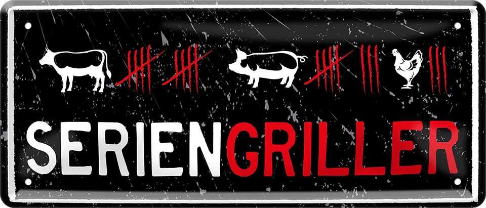 4252024223682 Schilderstore24 	Schilderstore24 Blechschilder sind perfekt als Geschenk zu Weihnachten, Geburtstage, Feiern, Partys, Grillabende, Namenstag, Feiertag, Mädelsabend, Hochzeit. Jederzeit stilvoll im Wohnzimmer, Partykeller, Garage, Praxis, Büro, Café, Hauseingang Lebensmittel Kaffee Kuchen Tee Grill crepes teigware süßigkeit essen grill wurst ''Seriengriller''		28x12cm