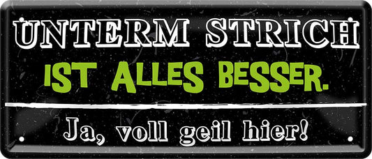 4252024226416 Schilderstore24 Schilderstore24 Blechschilder sind perfekt als Geschenk zu Weihnachten, Geburtstage, Feiern, Partys, Grillabende, Namenstag, Feiertag, Mädelsabend, Hochzeit. Jederzeit stilvoll im Wohnzimmer, Partykeller, Garage, Praxis, Büro, Café, Hauseingang Sarkasmus Ironie Funny Schwarzer Humor faul dumm fun rente lästern teufel	 ''Unterm Strich ist alles besser''		28x12cm