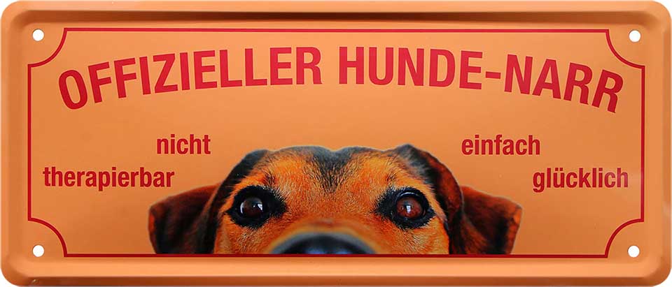 4252024224450 Schilderstore24 Schilderstore24 Blechschilder sind perfekt als Geschenk zu Weihnachten, Geburtstage, Feiern, Partys, Grillabende, Namenstag, Feiertag, Mädelsabend, Hochzeit. Jederzeit stilvoll im Wohnzimmer, Partykeller, Garage, Praxis, Büro, Café, Hauseingang Haustier Tier Freund knuddelig Zuhause Katze Hund Hamster Meerschwein haustier	 ''Offizieller Hunde-Narr (braun)''		28x12cm