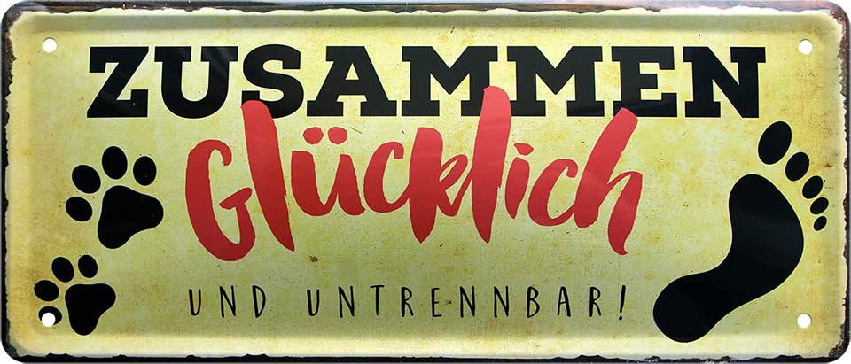 4252024224597 Schilderstore24 	Schilderstore24 Blechschilder sind perfekt als Geschenk zu Weihnachten, Geburtstage, Feiern, Partys, Grillabende, Namenstag, Feiertag, Mädelsabend, Hochzeit. Jederzeit stilvoll im Wohnzimmer, Partykeller, Garage, Praxis, Büro, Café, Hauseingang Haustier Tier Freund knuddelig Zuhause Katze Hund Hamster Meerschwein haustier ''Zusammen Glücklich und untrennbar''		28x12cm