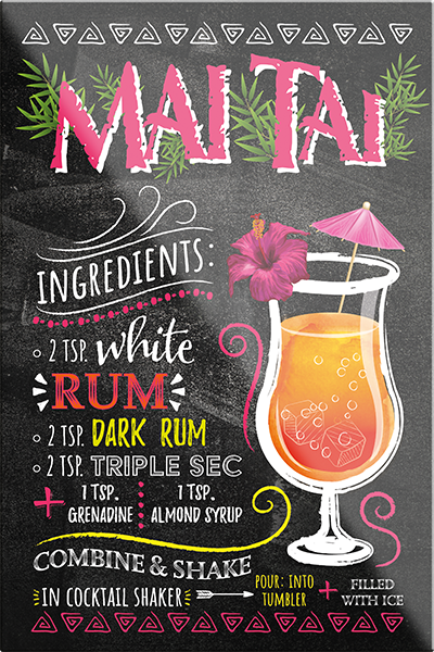4252024229431	Schilderstore24	 ''Mai Tai''Schilderstore24 Blechschilder sind perfekt als Geschenk zu Weihnachten, Geburtstage, Feiern, Partys, Grillabende, Namenstag, Feiertag, Mädelsabend, Hochzeit. Jederzeit stilvoll im Wohnzimmer, Partykeller, Garage, Praxis, Büro, Café, Hauseingang Alkohol Cocktail Likör Sekt Getränk Alkohol promille schnaps saufen cocktails