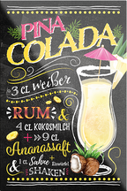 4252024229561	Schilderstore24	 ''Pina Colada''Schilderstore24 Blechschilder sind perfekt als Geschenk zu Weihnachten, Geburtstage, Feiern, Partys, Grillabende, Namenstag, Feiertag, Mädelsabend, Hochzeit. Jederzeit stilvoll im Wohnzimmer, Partykeller, Garage, Praxis, Büro, Café, Hauseingang Alkohol Cocktail Likör Sekt Getränk Alkohol promille schnaps saufen cocktails