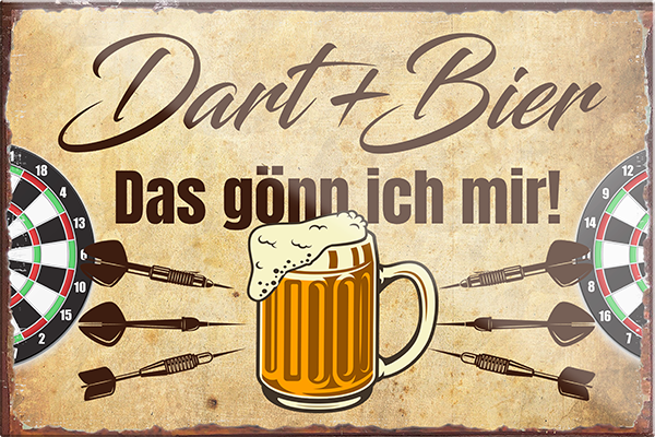 4252024229721	Schilderstore24	 ''Dart & Bier (braun)''Schilderstore24 Blechschilder sind perfekt als Geschenk zu Weihnachten, Geburtstage, Feiern, Partys, Grillabende, Namenstag, Feiertag, Mädelsabend, Hochzeit. Jederzeit stilvoll im Wohnzimmer, Partykeller, Garage, Praxis, Büro, Café, Hauseingang Dart Kneipe Hobby Dartscheibe Pfeil dartgame Pfeil dartgame freizeit sport aktivitäten