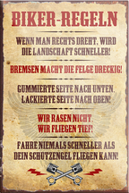 4252024231175	Schilderstore24	 ''Biker Regeln wenn man rechts dreht''Schilderstore24 Blechschilder sind perfekt als Geschenk zu Weihnachten, Geburtstage, Feiern, Partys, Grillabende, Namenstag, Feiertag, Mädelsabend, Hochzeit. Jederzeit stilvoll im Wohnzimmer, Partykeller, Garage, Praxis, Büro, Café, Hauseingang Mechaniker Auto Motorrad Werkstatt auto werkstatt tüfteln schrauber