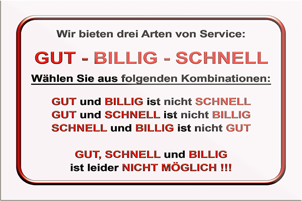 4252024229196	Schilderstore24	 ''Wir bieten drei Arten Service Gut Billig Schnell''Schilderstore24 Blechschilder sind perfekt als Geschenk zu Weihnachten, Geburtstage, Feiern, Partys, Grillabende, Namenstag, Feiertag, Mädelsabend, Hochzeit. Jederzeit stilvoll im Wohnzimmer, Partykeller, Garage, Praxis, Büro, Café, Hauseingang Büro Chef Angestellter Arbeit Job Arbeitsplatz Alltag Beruf Ausbildung