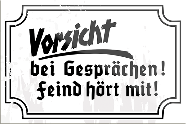4252024205572	Schilderstore24	 ''Vorsicht bei Gesprächen. Feind hört mit''Schilderstore24 Blechschilder sind perfekt als Geschenk zu Weihnachten, Geburtstage, Feiern, Partys, Grillabende, Namenstag, Feiertag, Mädelsabend, Hochzeit. Jederzeit stilvoll im Wohnzimmer, Partykeller, Garage, Praxis, Büro, Café, Hauseingang Sarkasmus Ironie Funny Schwarzer Humor faul dumm fun rente lästern teufel