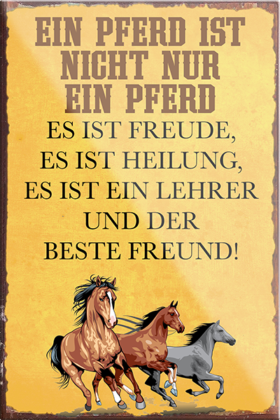 4252024230826	Schilderstore24	 ''Ein Pferd ist nicht nur ein Pferd beste Freund''Schilderstore24 Blechschilder sind perfekt als Geschenk zu Weihnachten, Geburtstage, Feiern, Partys, Grillabende, Namenstag, Feiertag, Mädelsabend, Hochzeit. Jederzeit stilvoll im Wohnzimmer, Partykeller, Garage, Praxis, Büro, Café, Hauseingang Nutztier Pferd Reiten Pony Stall sattel ausreiten pferde tier landwirtschaft