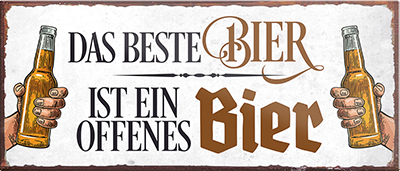 4252024240061	Schilderstore24	 ''Das beste Bier ist ein offenes Bier'' Schilderstore24 Blechschilder sind perfekt als Geschenk zu Weihnachten, Geburtstage, Feiern, Partys, Grillabende, Namenstag, Feiertag, Mädelsabend, Hochzeit. Jederzeit stilvoll im Wohnzimmer, Partykeller, Garage, Praxis, Büro, Café, Hauseingang Alkohol Kasten Bier Saufen Getränk Bier Alkohol schaumkrone promille hopfen