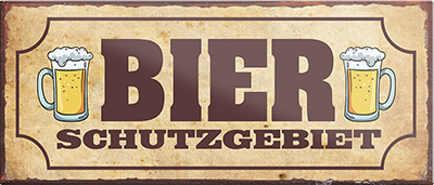 4252024239997	Schilderstore24	 ''Bier Schutzgebiet'' Schilderstore24 Blechschilder sind perfekt als Geschenk zu Weihnachten, Geburtstage, Feiern, Partys, Grillabende, Namenstag, Feiertag, Mädelsabend, Hochzeit. Jederzeit stilvoll im Wohnzimmer, Partykeller, Garage, Praxis, Büro, Café, Hauseingang Alkohol Kasten Bier Saufen Getränk Bier Alkohol schaumkrone promille hopfen