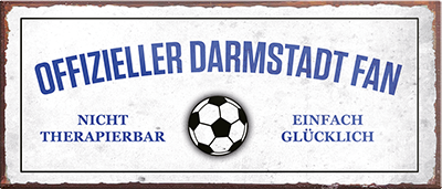 4252024241129	Schilderstore24	 ''Offizieller Darmstadt Fan'' Schilderstore24 Blechschilder sind perfekt als Geschenk zu Weihnachten, Geburtstage, Feiern, Partys, Grillabende, Namenstag, Feiertag, Mädelsabend, Hochzeit. Jederzeit stilvoll im Wohnzimmer, Partykeller, Garage, Praxis, Büro, Café, Hauseingang Fußball Mannschaft Verein Bolzen Ball sport liga kicken stadion freizeit