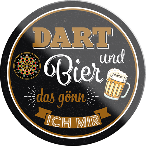 4252024232134	Schilderstore24	 ''Dart und Bier das gönn ich mir''Schilderstore24 Blechschilder sind perfekt als Geschenk zu Weihnachten, Geburtstage, Feiern, Partys, Grillabende, Namenstag, Feiertag, Mädelsabend, Hochzeit. Jederzeit stilvoll im Wohnzimmer, Partykeller, Garage, Praxis, Büro, Café, Hauseingang Alkohol Kasten Bier Saufen Getränk Bier Alkohol schaumkrone promille hopfen