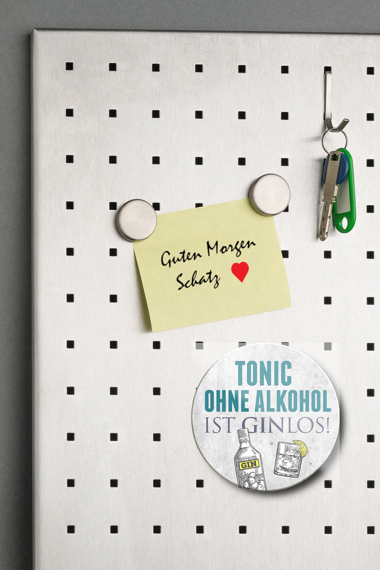 Magnet ''Tonic ohne Alkohol ist Ginlos (grau)'' 8x8x0,3cm