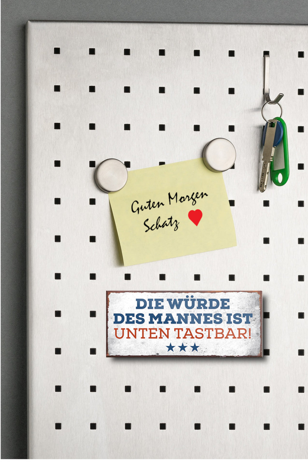 Magnet ''Die Würde des Mannes ist unten tastbar'' 9,3x4cm