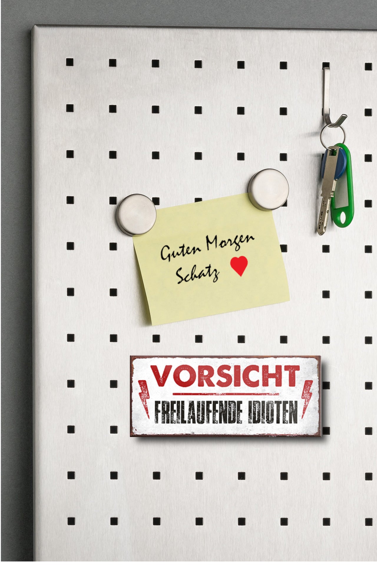 Magnet ''Vorsicht freilaufende Idioten'' 9,3x4cm