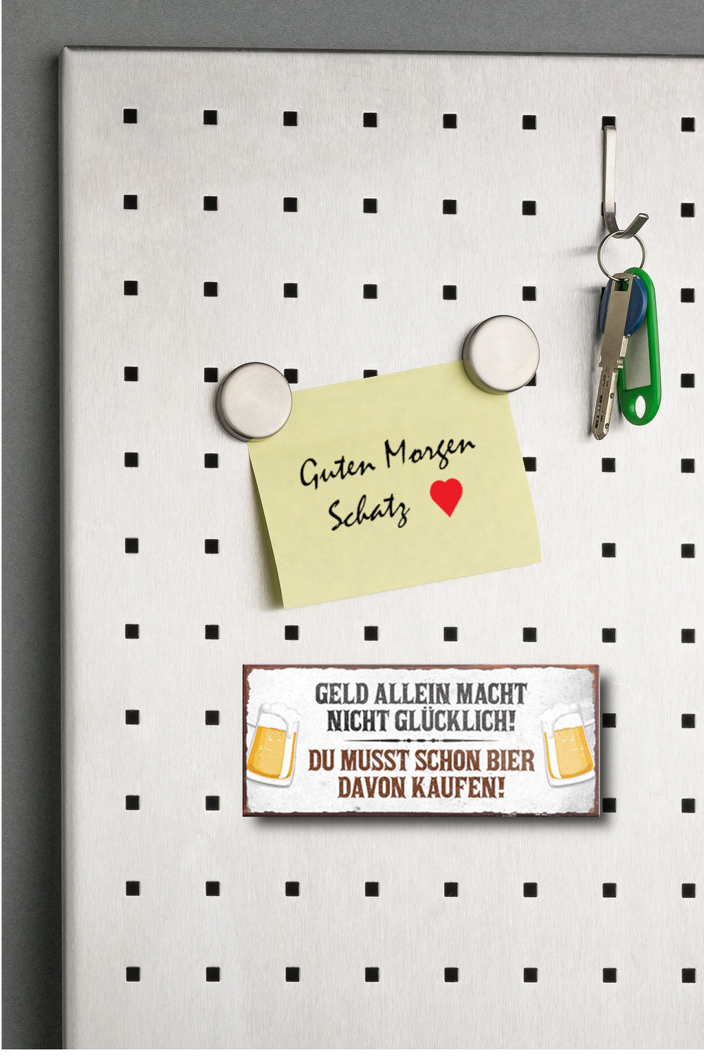 Magnet ''Geld allein macht nicht Glücklich Bier kaufen'' 9,3x4cm