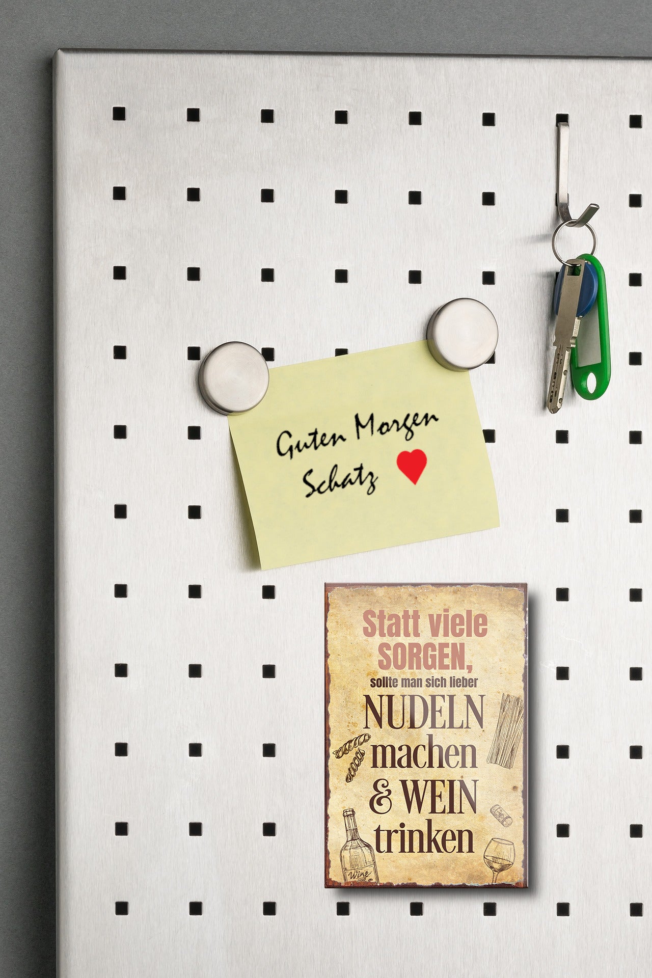 Magnet ''Statt viele Sorgen lieber Nudeln Wein'' 9x6x0,3cm