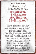 4252024219876 Schilderstore24 Schilderstore24 Blechschilder sind perfekt als Geschenk zu Weihnachten, Geburtstage, Feiern, Partys, Grillabende, Namenstag, Feiertag, Mädelsabend, Hochzeit. Jederzeit stilvoll im Wohnzimmer, Partykeller, Garage, Praxis, Büro, Café, Hauseingang Sarkasmus Ironie Funny Schwarzer Humor faul dumm fun rente lästern teufel	 ''Unterschied 8-jähriger, 18-jähriger''		20x30cm