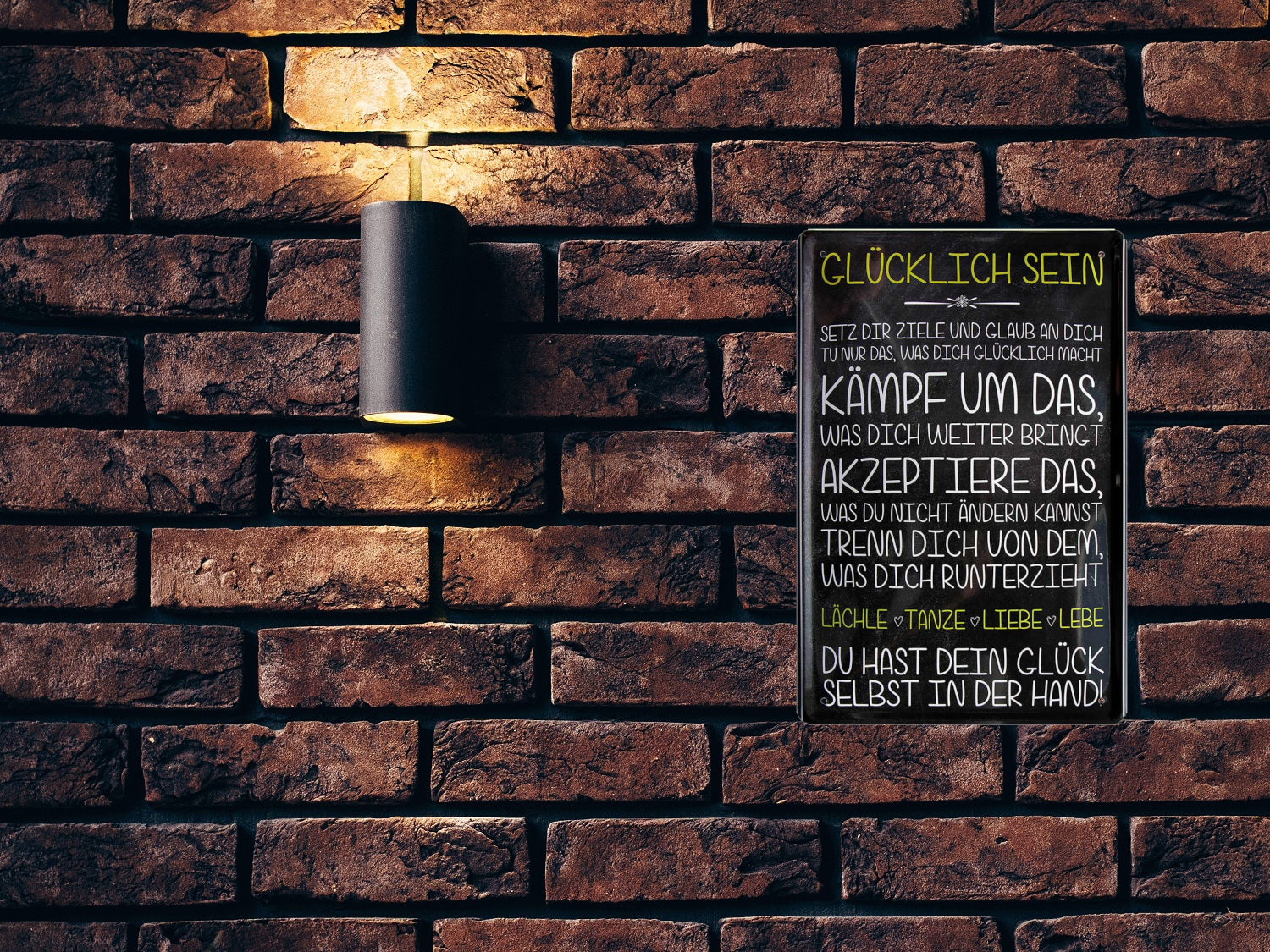 Blechschild ''Glücklich sein. Setz dir Ziele glaube an dich. Kämpf'' 20x30cm