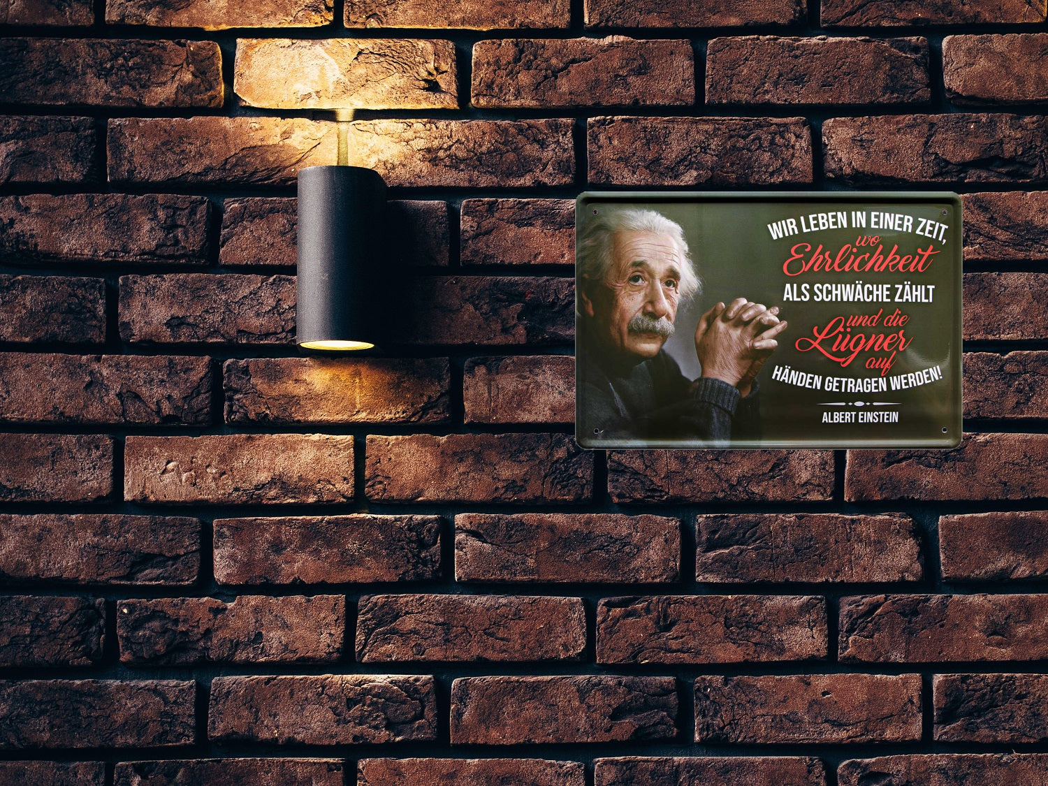 Blechschild ''Wie leben in einer Zeit.. Ehrlichkeit (Einstein)'' 20x30cm