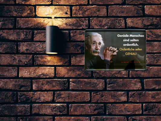Tin sign "Brilliant people are rarely orderly (Einstein)" 20x30cm