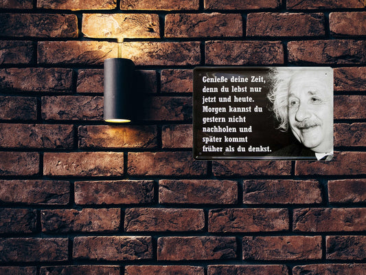 Tin sign "Enjoy your time, because you only live now (Einstein)" 20x30cm