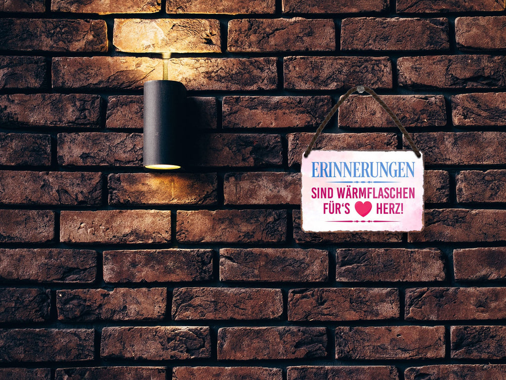 Blechschild ''Erinnerung Wärmflasche fürs Herz'' 18x12cm