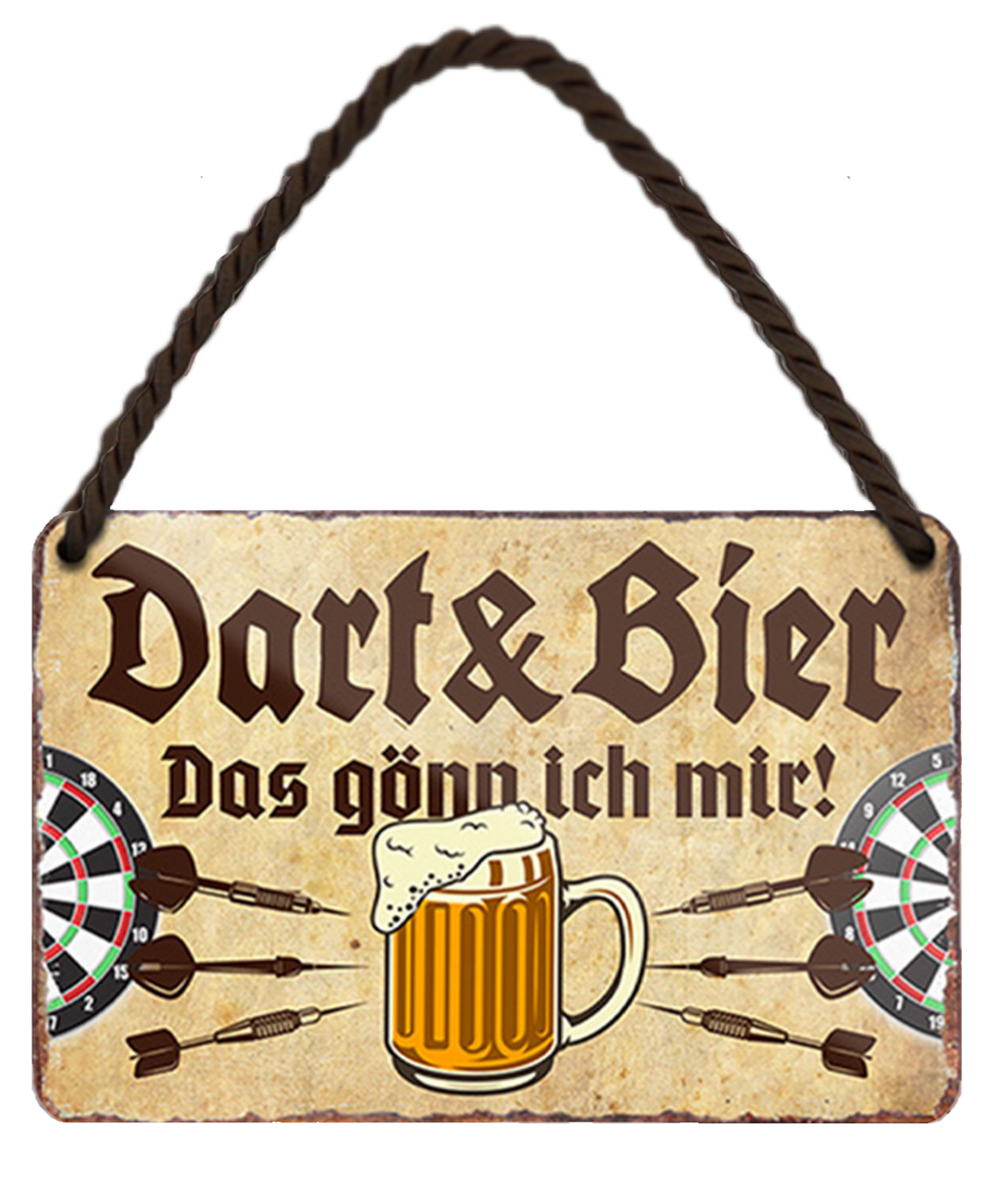 4252024201024 Schilderstore24 	Schilderstore24 Blechschilder sind perfekt als Geschenk zu Weihnachten, Geburtstage, Feiern, Partys, Grillabende, Namenstag, Feiertag, Mädelsabend, Hochzeit. Jederzeit stilvoll im Wohnzimmer, Partykeller, Garage, Praxis, Büro, Café, Hauseingang Alkohol Cocktail Bier Sekt Getränk Bier Alkohol schnaps promille tequila    ''Dart & Bier Das gönn ich mir (braun)''		18x12cm