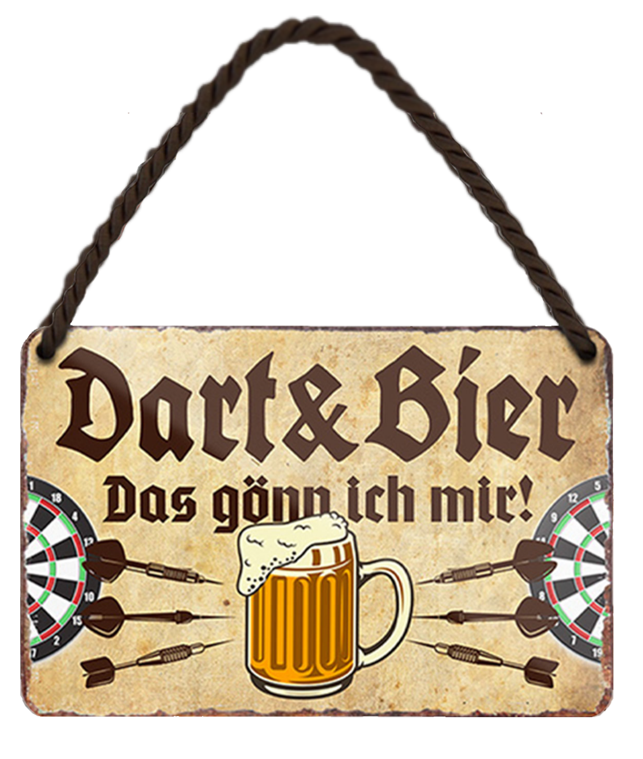 4252024201024 Schilderstore24 	Schilderstore24 Blechschilder sind perfekt als Geschenk zu Weihnachten, Geburtstage, Feiern, Partys, Grillabende, Namenstag, Feiertag, Mädelsabend, Hochzeit. Jederzeit stilvoll im Wohnzimmer, Partykeller, Garage, Praxis, Büro, Café, Hauseingang Alkohol Cocktail Bier Sekt Getränk Bier Alkohol schnaps promille tequila    ''Dart & Bier Das gönn ich mir (braun)''		18x12cm