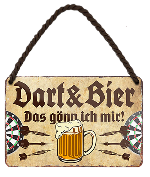 4252024201024 Schilderstore24 	Schilderstore24 Blechschilder sind perfekt als Geschenk zu Weihnachten, Geburtstage, Feiern, Partys, Grillabende, Namenstag, Feiertag, Mädelsabend, Hochzeit. Jederzeit stilvoll im Wohnzimmer, Partykeller, Garage, Praxis, Büro, Café, Hauseingang Alkohol Cocktail Bier Sekt Getränk Bier Alkohol schnaps promille tequila    ''Dart & Bier Das gönn ich mir (braun)''		18x12cm