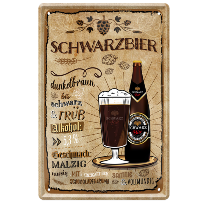 4252024214468	Schilderstore24 	 ''Schwarzbier 53%'' Schilderstore24 Blechschilder sind perfekt als Geschenk zu Weihnachten, Geburtstage, Feiern, Partys, Grillabende, Namenstag, Feiertag, Mädelsabend, Hochzeit. Jederzeit stilvoll im Wohnzimmer, Partykeller, Garage, Praxis, Büro, Café, Hauseingang Alkohol Kasten Bier Saufen Getränk Bier Alkohol schaumkrone promille hopfen