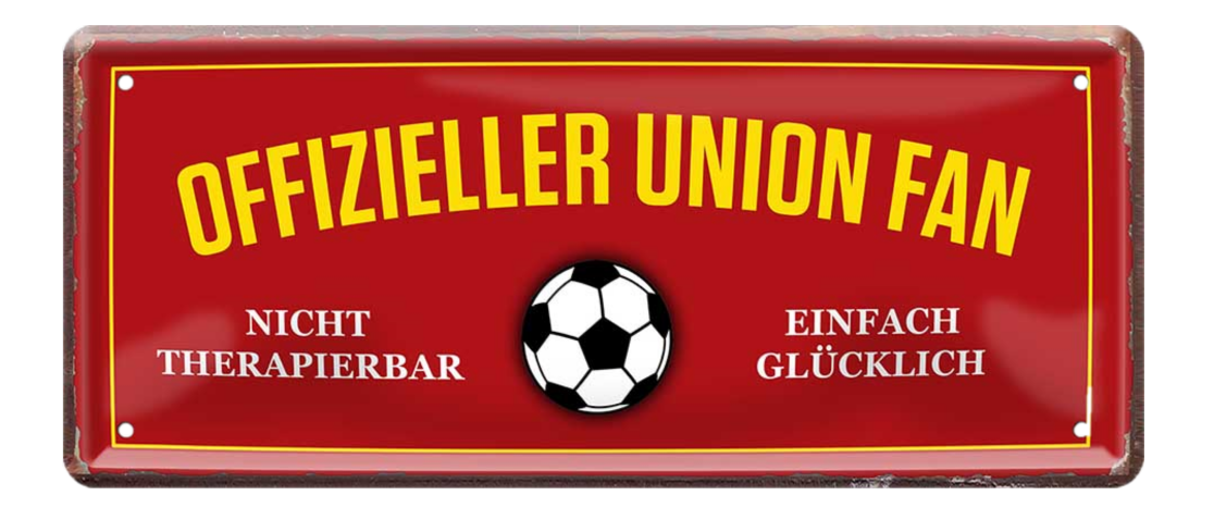 4252024227611	Schilderstore24 Blechschilder sind perfekt als Geschenk zu Weihnachten, Geburtstage, Feiern, Partys, Grillabende, Namenstag, Feiertag, Mädelsabend, Hochzeit. Jederzeit stilvoll im Wohnzimmer, Partykeller, Garage, Praxis, Büro, Café, Hauseingang Fußball Mannschaft Verein Bolzen Ball sport liga kicken stadion freizeit Schilderstore24 	 ''Offizieller Union Fan''