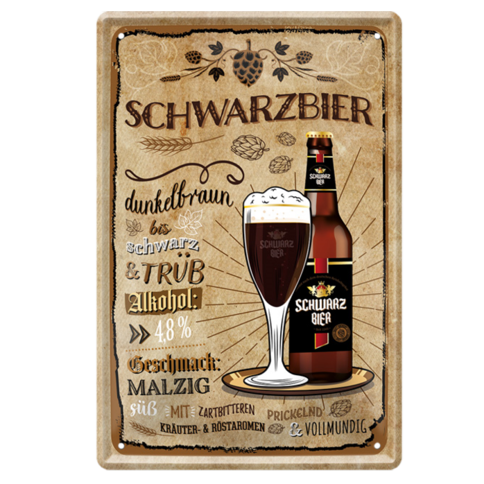 4252024214451	Schilderstore24 	 ''Schwarzbier 48%'' Schilderstore24 Blechschilder sind perfekt als Geschenk zu Weihnachten, Geburtstage, Feiern, Partys, Grillabende, Namenstag, Feiertag, Mädelsabend, Hochzeit. Jederzeit stilvoll im Wohnzimmer, Partykeller, Garage, Praxis, Büro, Café, Hauseingang Alkohol Kasten Bier Saufen Getränk Bier Alkohol schaumkrone promille hopfen